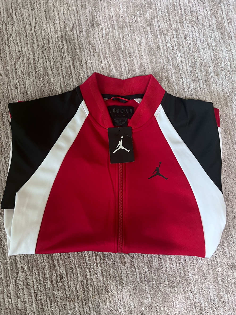 Nike Jordan Red, Black & White Colorblock Bomber Jacket